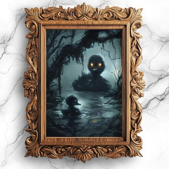 Spooky Duck In Dark Pond Oil Painting For Wall Decor Home Ani4