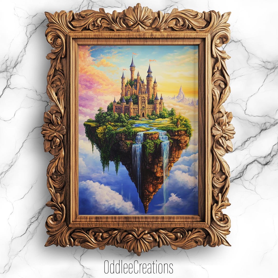 Floating Castle in the Clouds Fantasy Sky Island Dream Poster