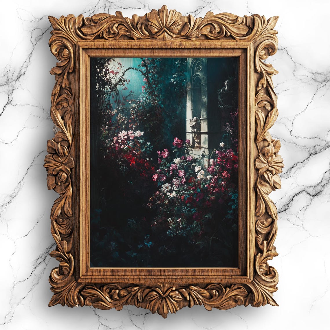 Dark Gothic Garden Overgrown Red Roses Moody Botanical Art Poster
