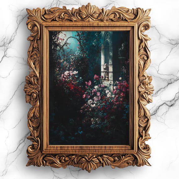 Gothic Dark Academia Garden Art Vintage Overgrown Floral Print Moody Botanical Wall Decor Home Flw29