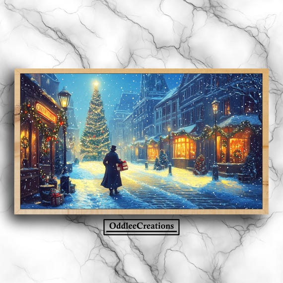 Dark Academia Winter Cityscape Print Victorian Christmas Wall Art With Snowy Streets And Moody Holiday Tlv26