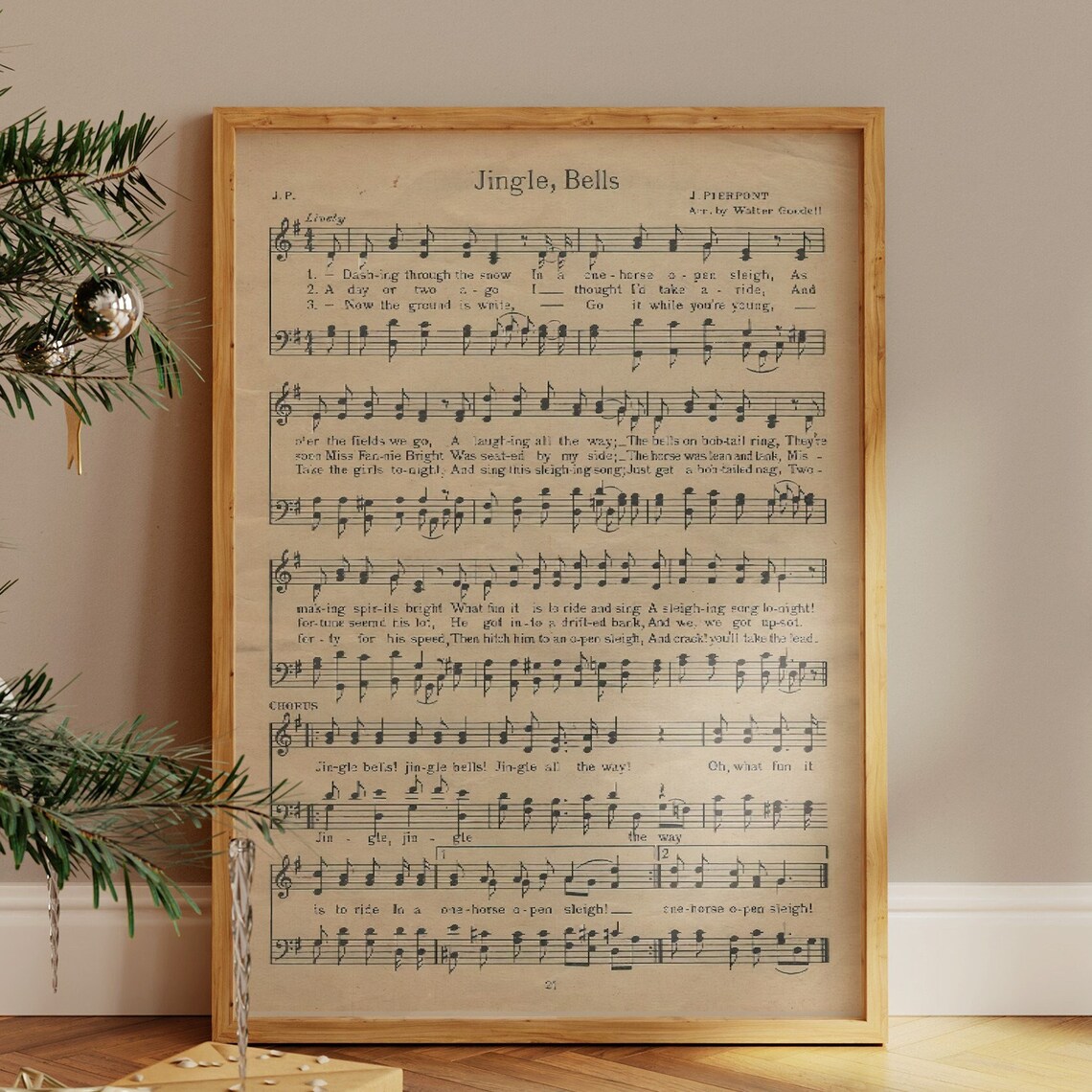Jingle Bells Vintage Christmas Song Sheet Art Print