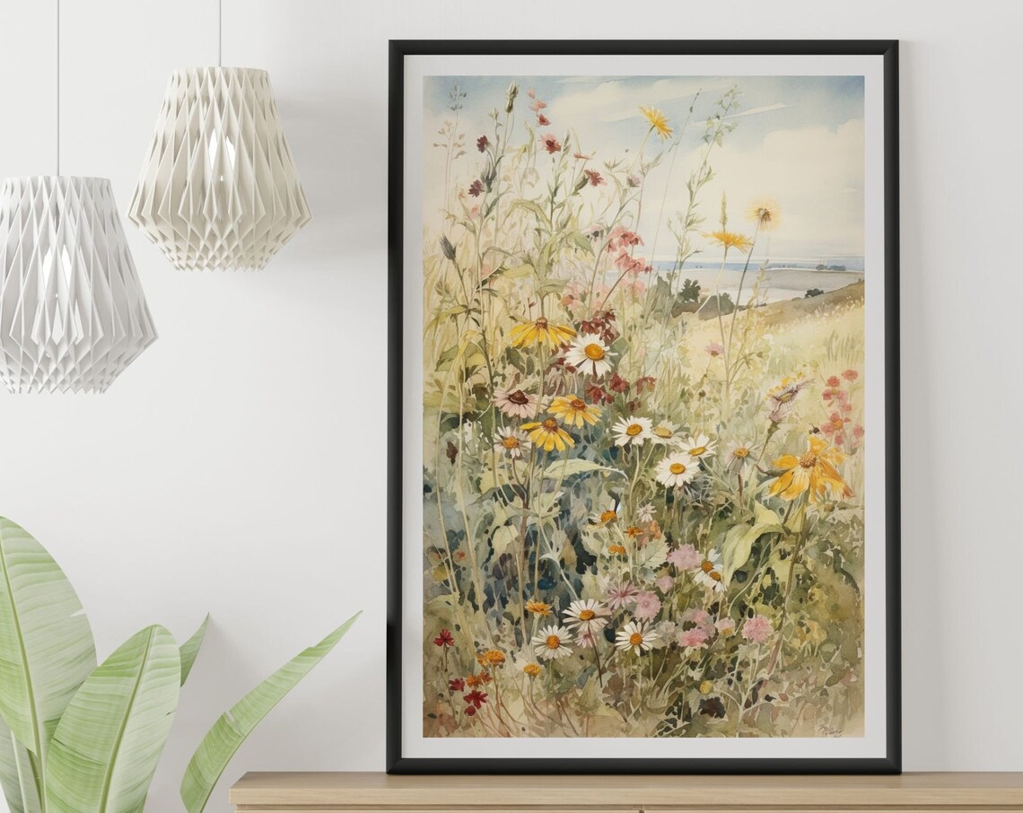 Wild Daisy Meadow Field Summer Flowers Watercolor Nature Poster