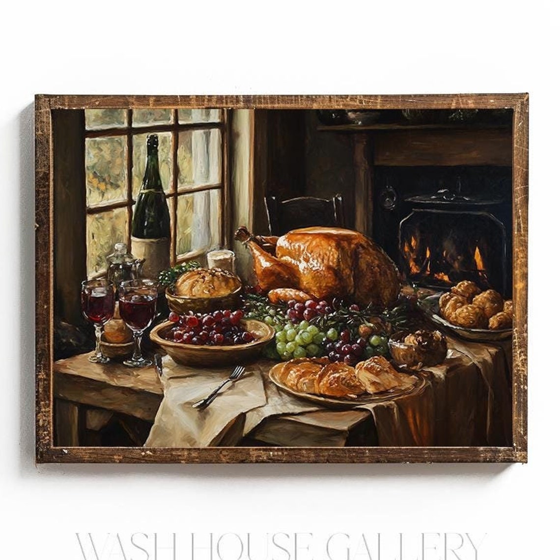Roast Turkey Thanksgiving Feast Still Life by the Fireplace Poster