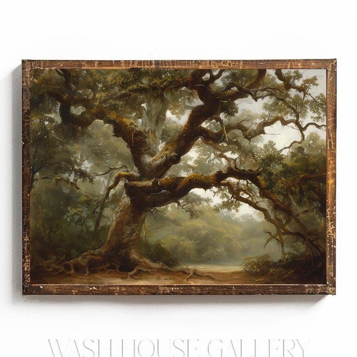 Gnarled Ancient Oak with Sprawling Mossy Branches Moody Poster