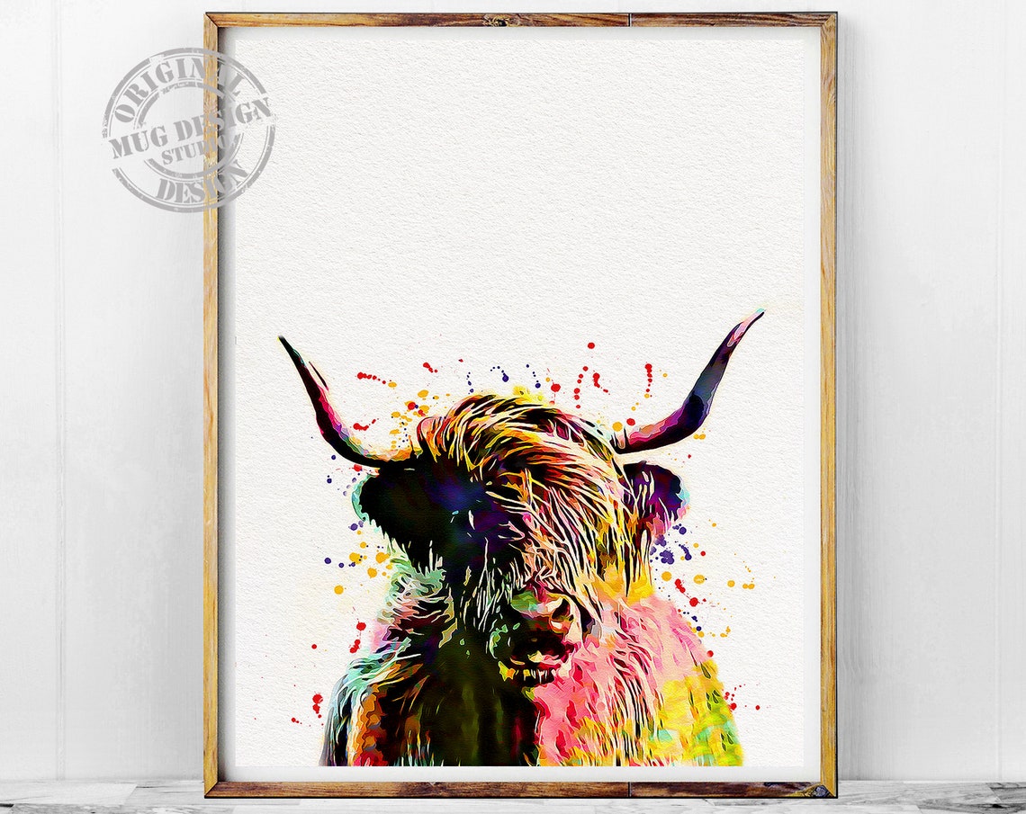 Highland Cow Watercolor Art Print, Farm Animal Decor - Image 4