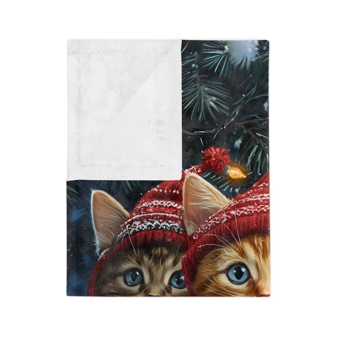 Three Kittens in Red Knit Hats Sitting in a Christmas Basket Print - Image 3
