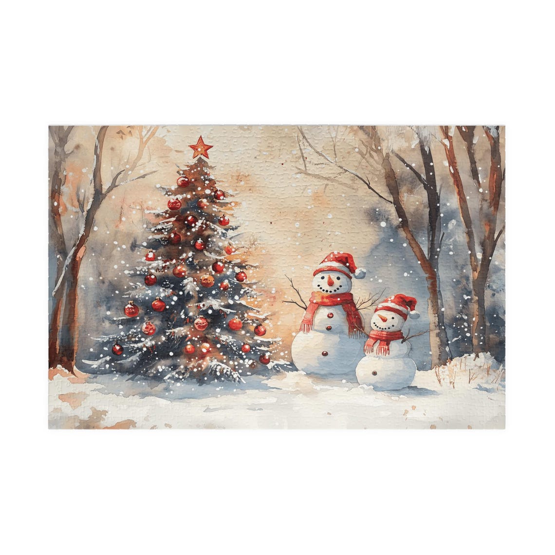 Two Smiling Snowmen In Santa Hats By A Christmas Tree Art Print - Image 3