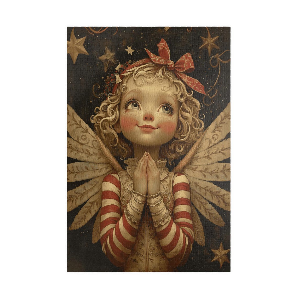 Grateful Angel Girl With Golden Wings Praying Under Starry Sky Poster - Image 3
