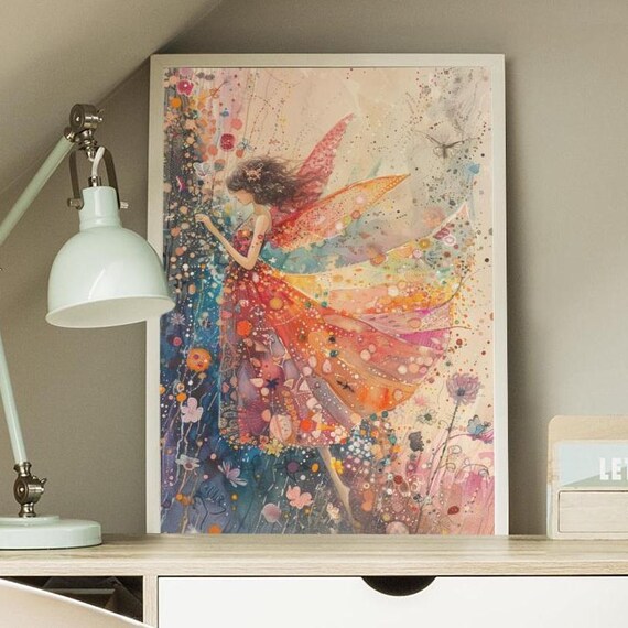 Wildflower Fairy Watercolor Girl Pink Blossom Meadow Fantasy Poster