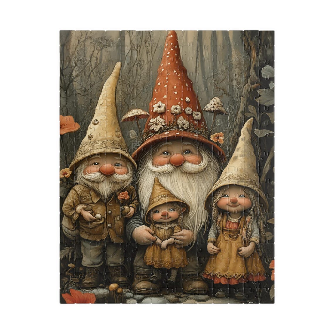Happy Gnome Family Forest Gathering Rustic Folk Style Poster - Image 5