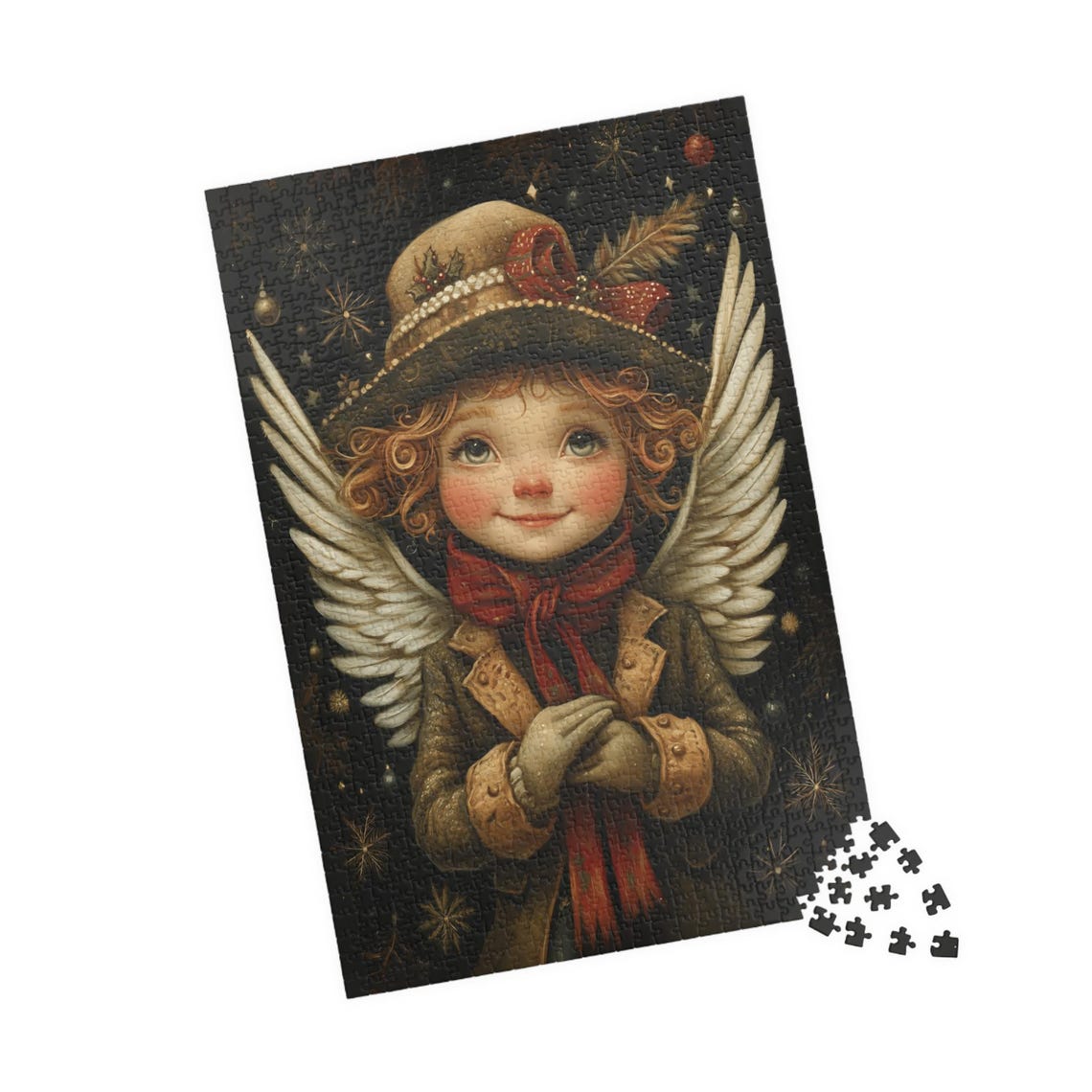 Vintage Style Angel Child Hat Red Bow Scarf Starry Night Poster - Image 4