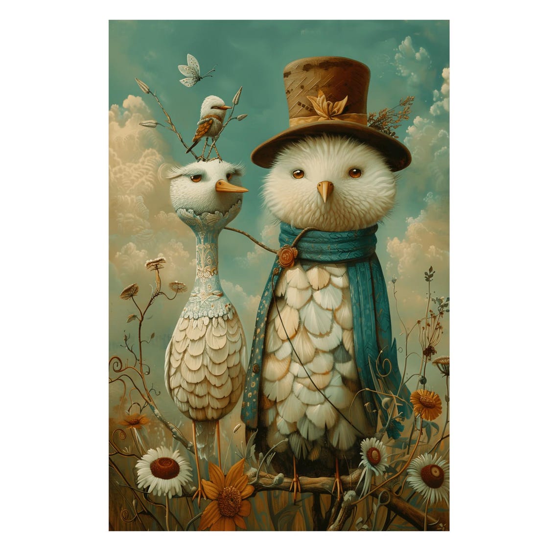 Aristocrat Bird Couple In The Country Art Printposter Fancy Birds In A Field Fantasy Wall Art Decor For Office Familyroom Bathroom - Image 4