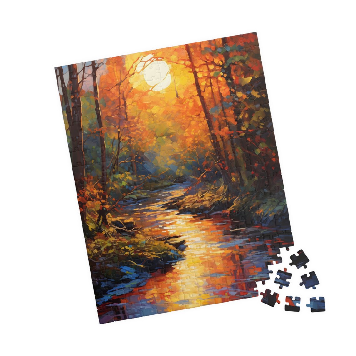 Golden Autumn Forest Stream At Sunset Impressionist Art Poster - Image 4