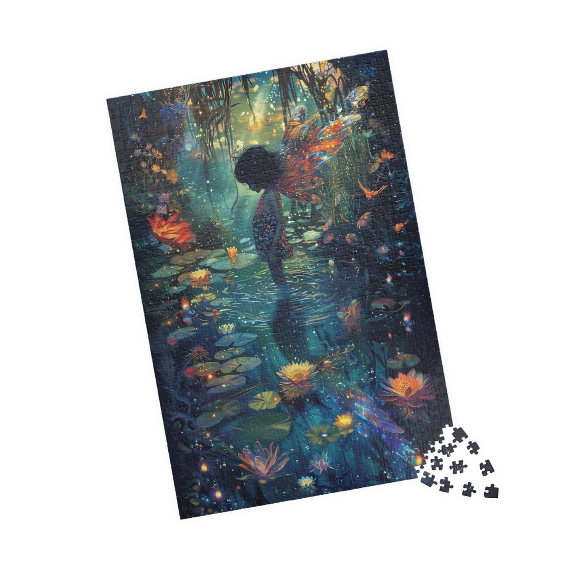 Glowing Fairy Standing In Moonlit Lily Pond Night Magic Art Poster - Image 4