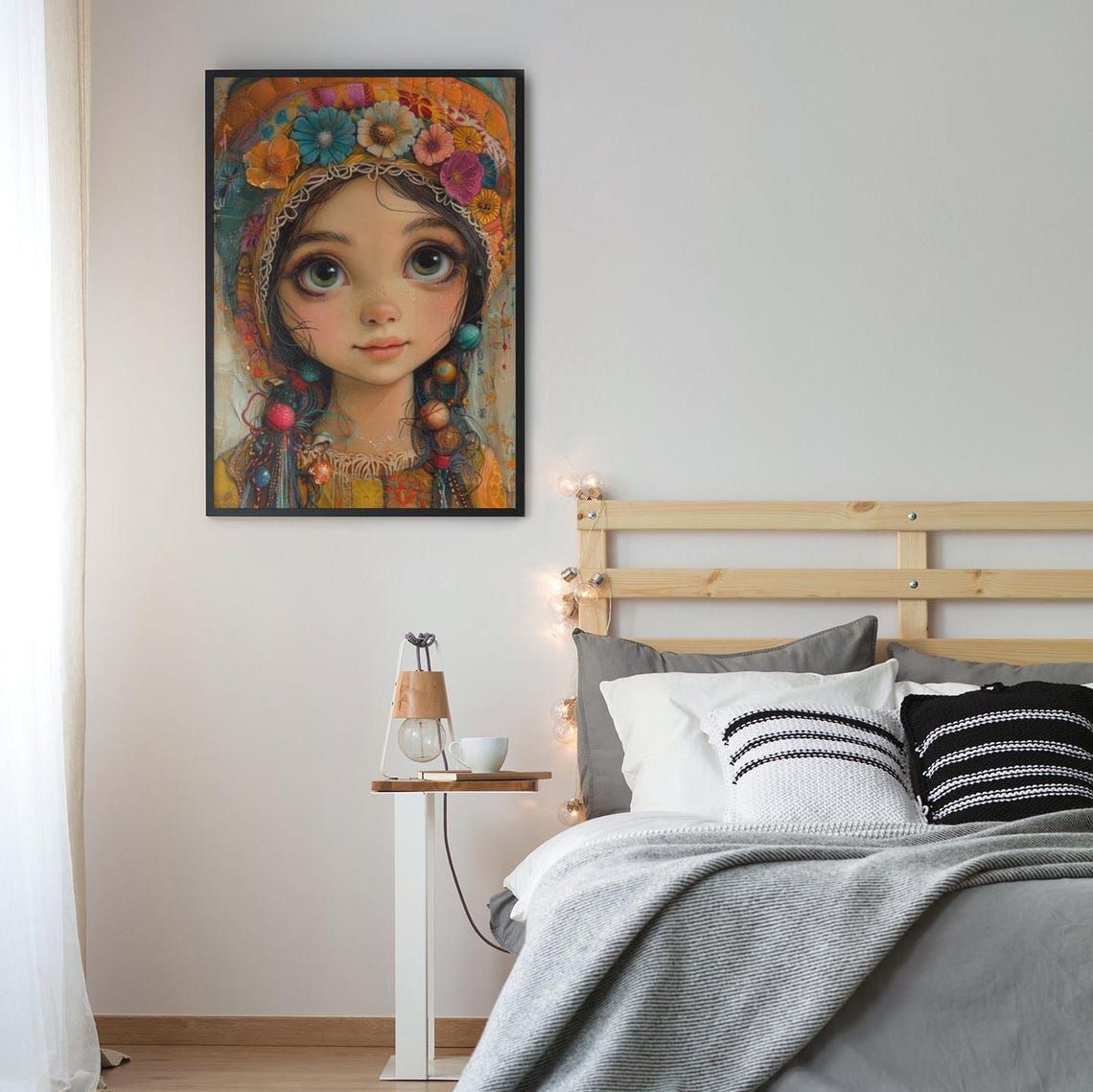 Peasant Girl In Flower Hat Art Printposter Whimsical Fantasy Portrait Theme Decor For Bedroom Office Living Room Girls Room Or Nursery - Image 3