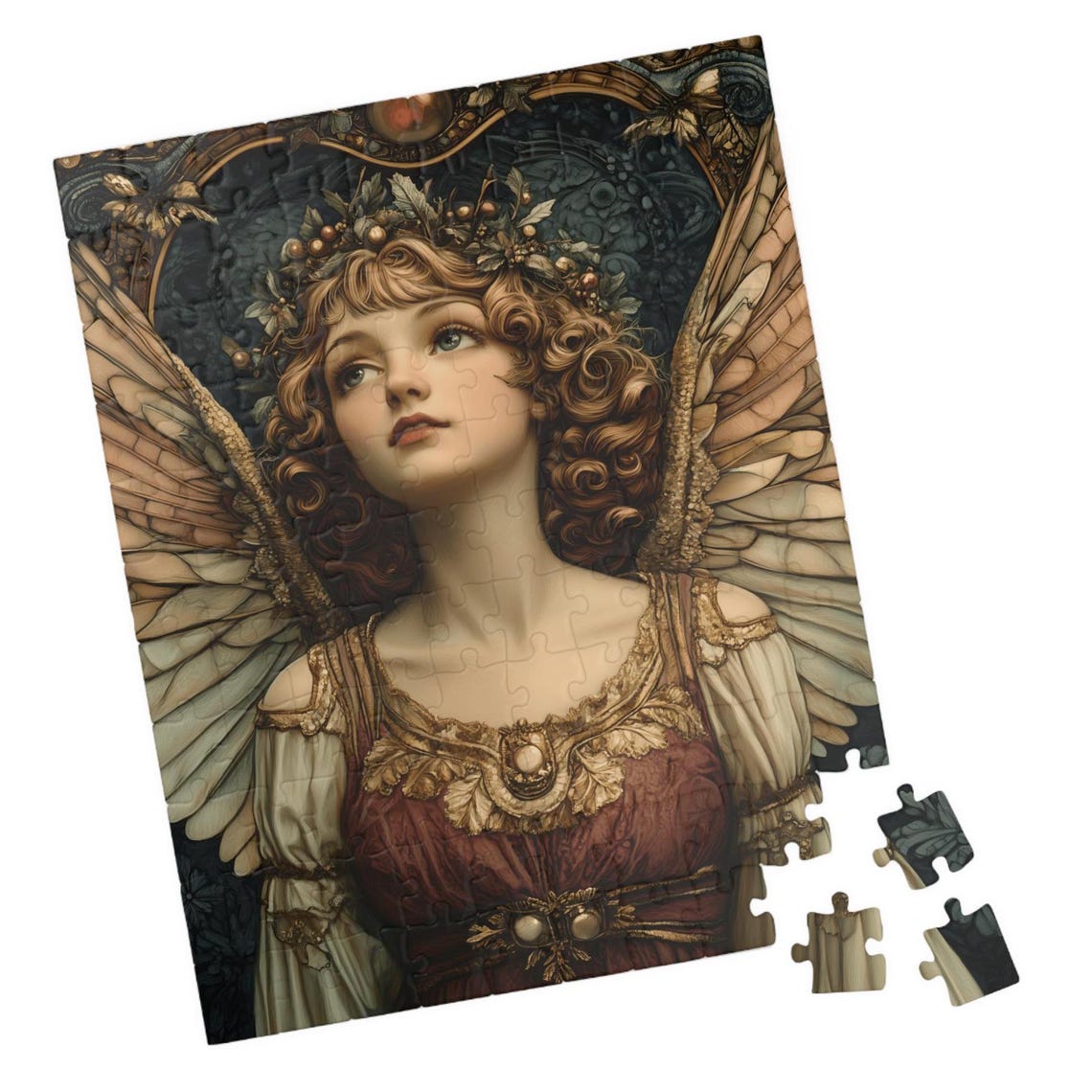 Celestial Angel Curly Hair Berry Crown Dark Golden Arch Poster