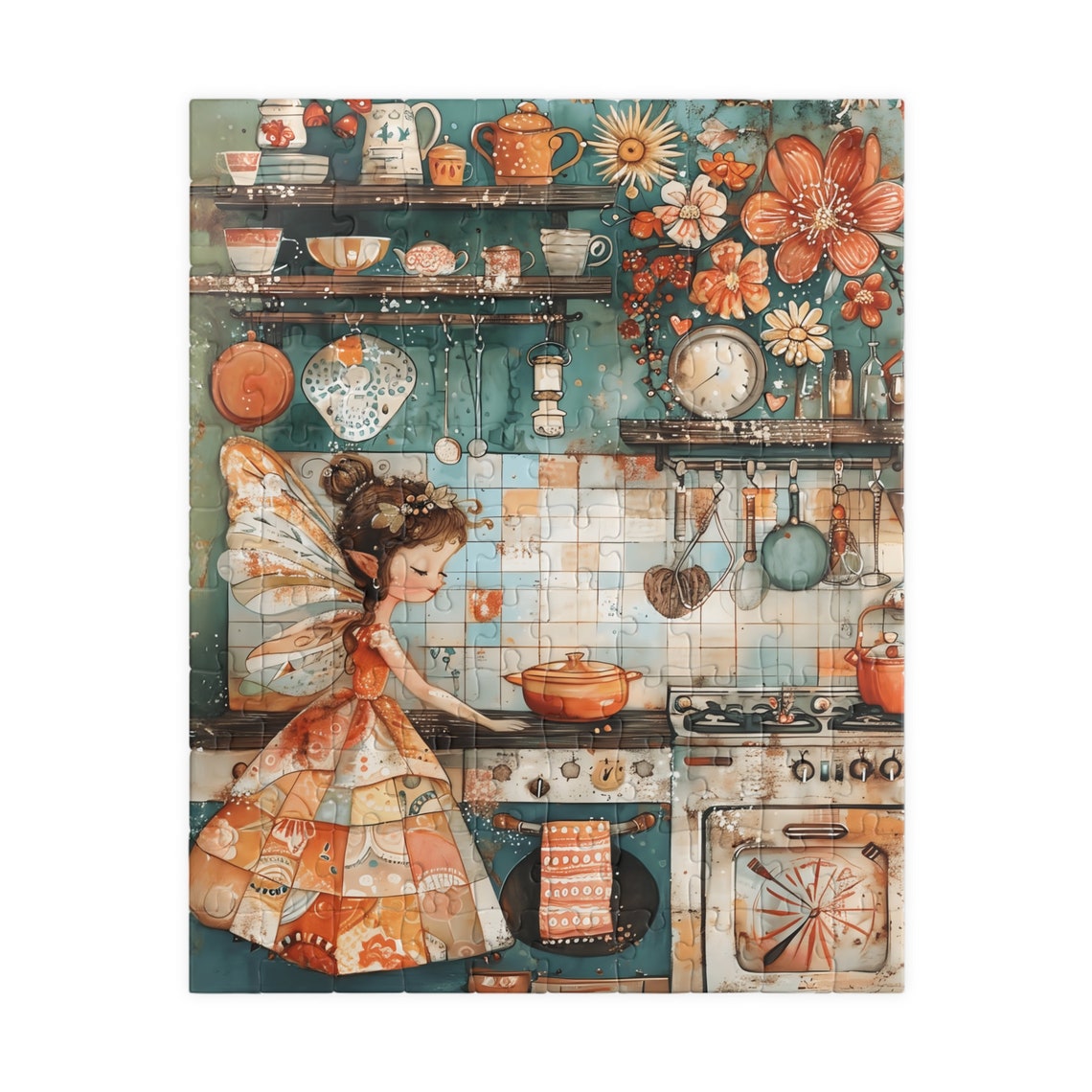 Fairy Girl Baking in a Cozy Country Kitchen with Copper Pots Art Print - Image 2