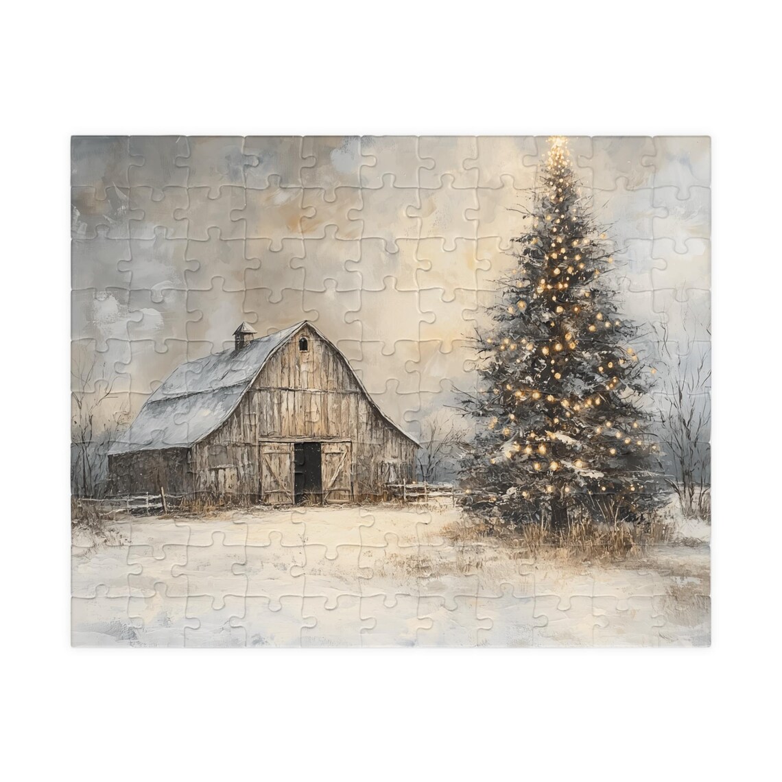 Rustic Country Barn With Christmas Tree, Holiday Puzzle - Image 3
