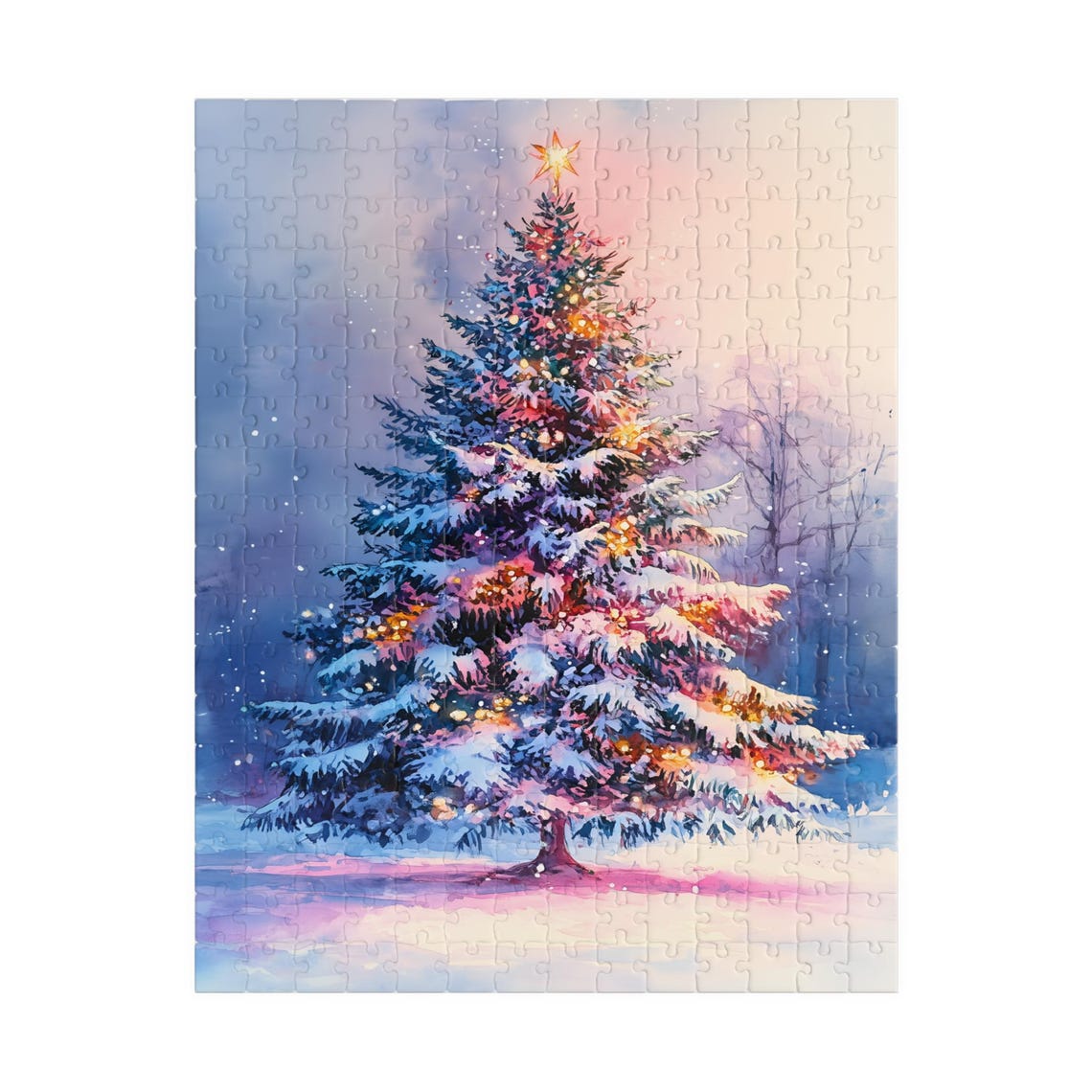 Christmas Tree at Pink Twilight With Star Topper Pastel Snow Poster - Image 5