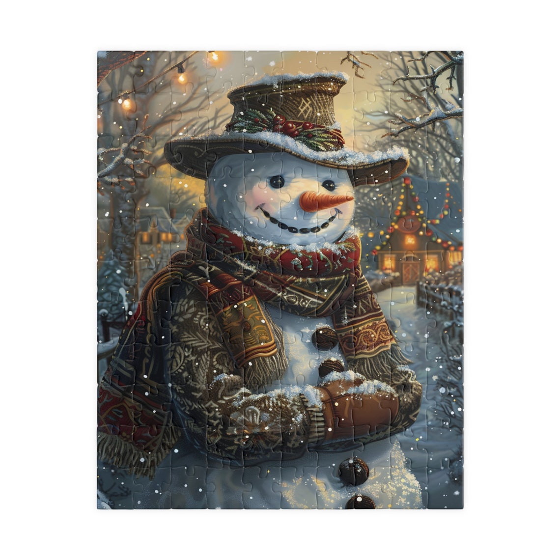Holiday Snowman Portrait in Rustic Berry Hat and Fringed Scarf Poster - Image 5