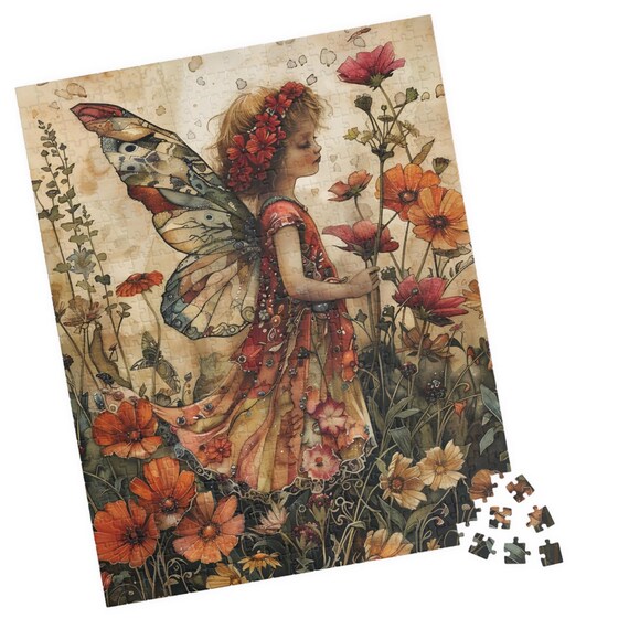 Wildflower Fairy Girl Among Red Blooms Vintage Watercolor Poster