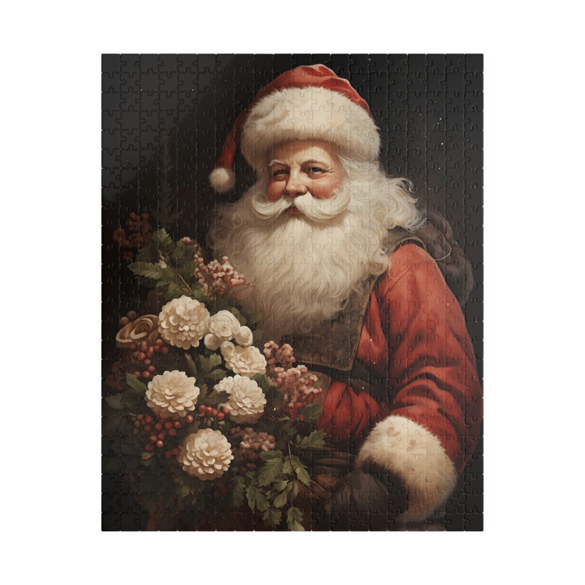 Vintage Santa Claus Portrait with White Flowers and Berries Art Print - Image 5