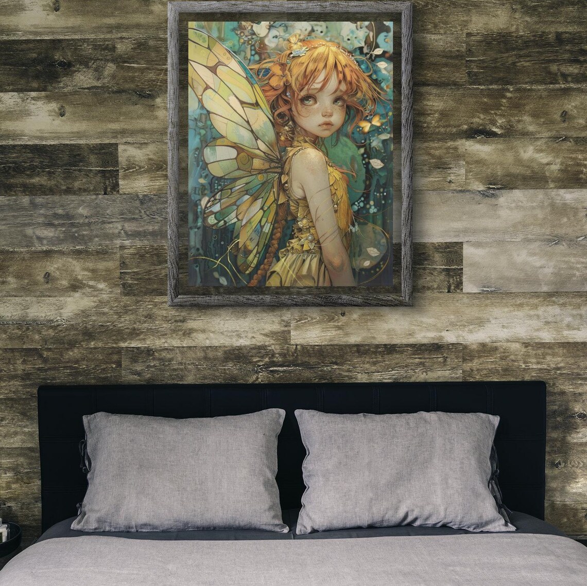 Red Haired Fairy Girl with Golden Wings Enchanted Forest Poster - Image 2