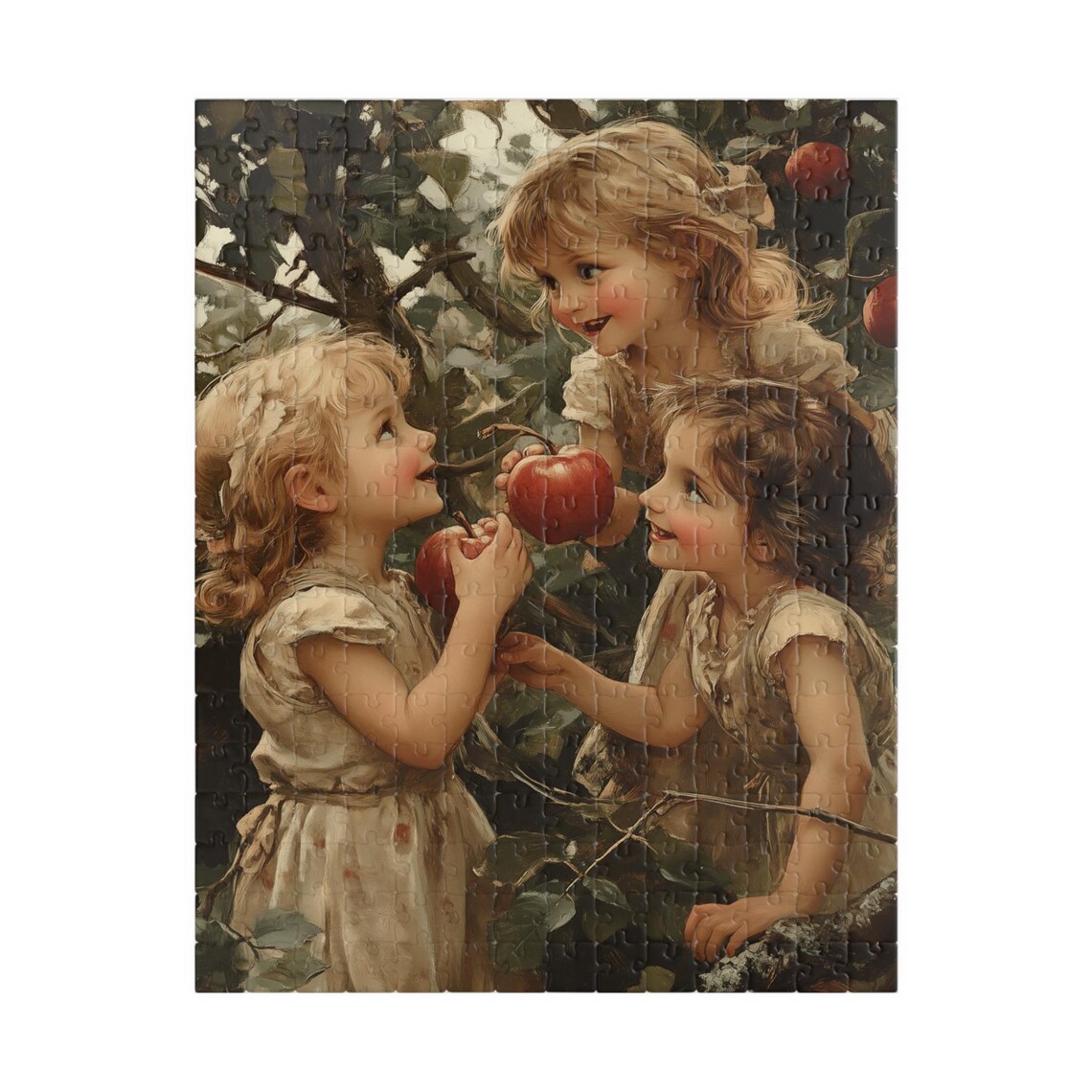 Three Children Picking Apples in Vintage Orchard Retro Art Poster - Image 5