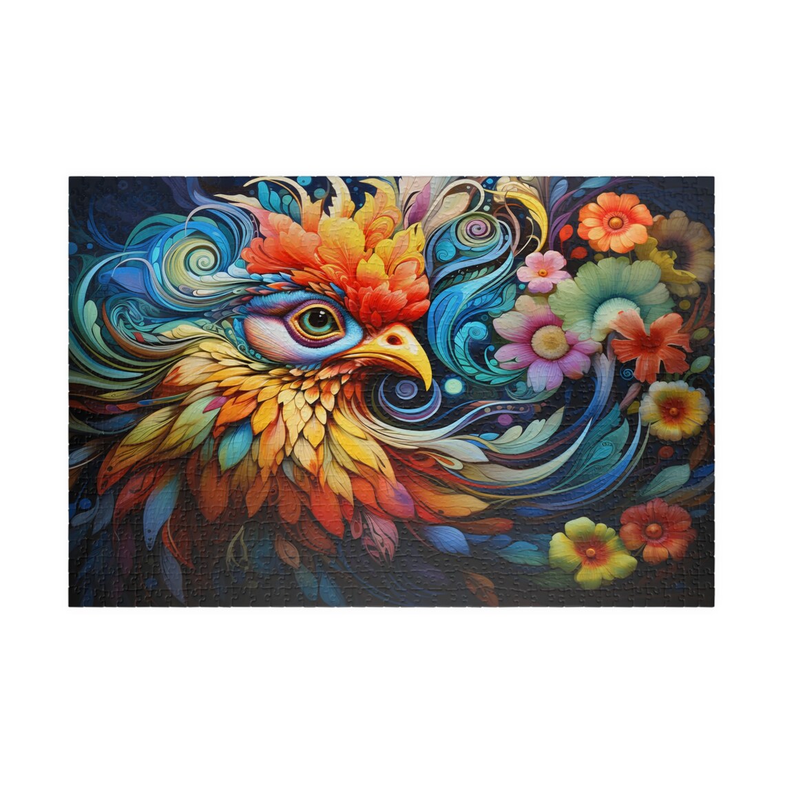 Colorful Bohemian Chicken Swirl Art Whimsical Folk Bird Poster - Image 3