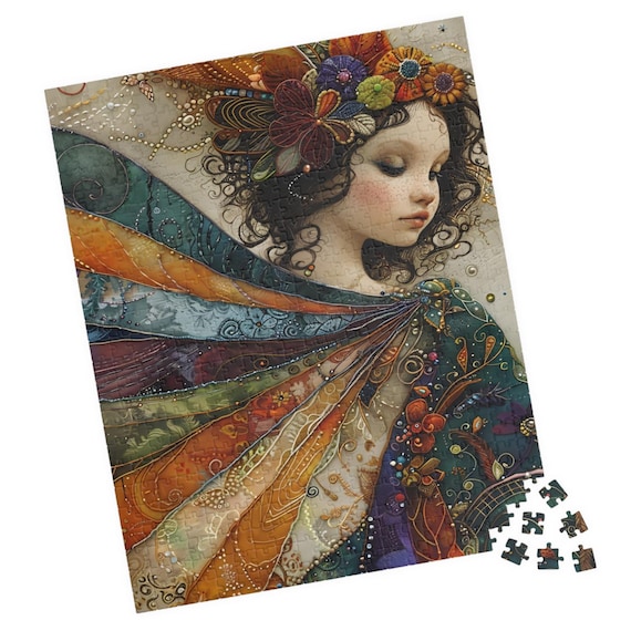 Dreamy Butterfly Girl Wearing a Vibrant Rainbow Flower Crown Poster