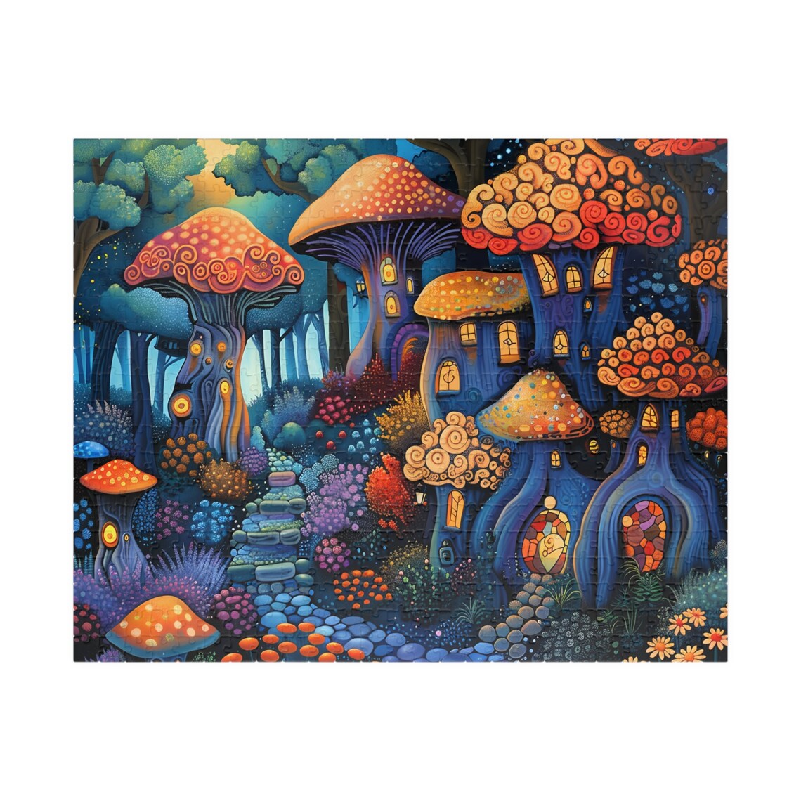 Mushroom House Fairy Village in the Whimsical Woods Art Poster - Image 2