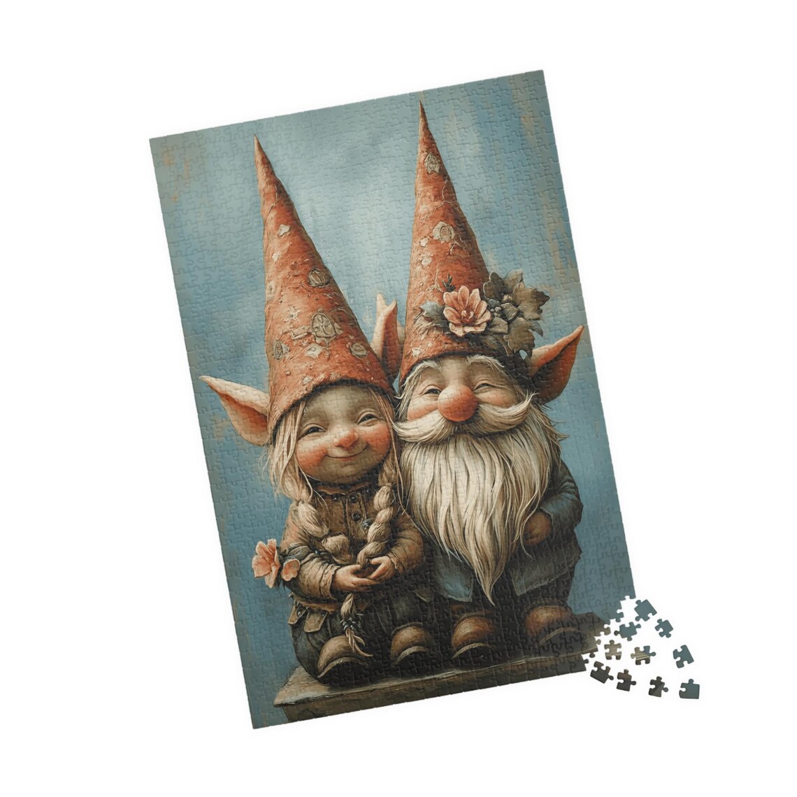 Cute Gnome Couple Girl Braids White Beard Floral Hats Poster - Image 4