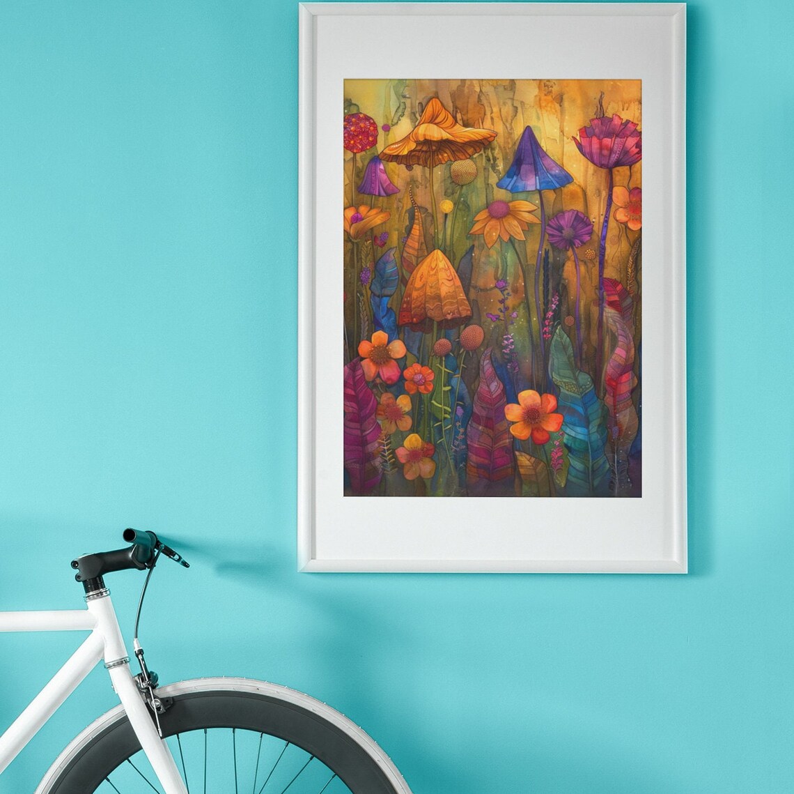 Whimsical Watercolor Garden of Tall Colorful Wildflowers Art Print - Image 2