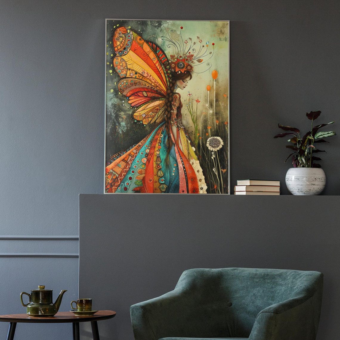 Graceful Fairy With Bright Orange Butterfly Wings at Dawn Poster - Image 3