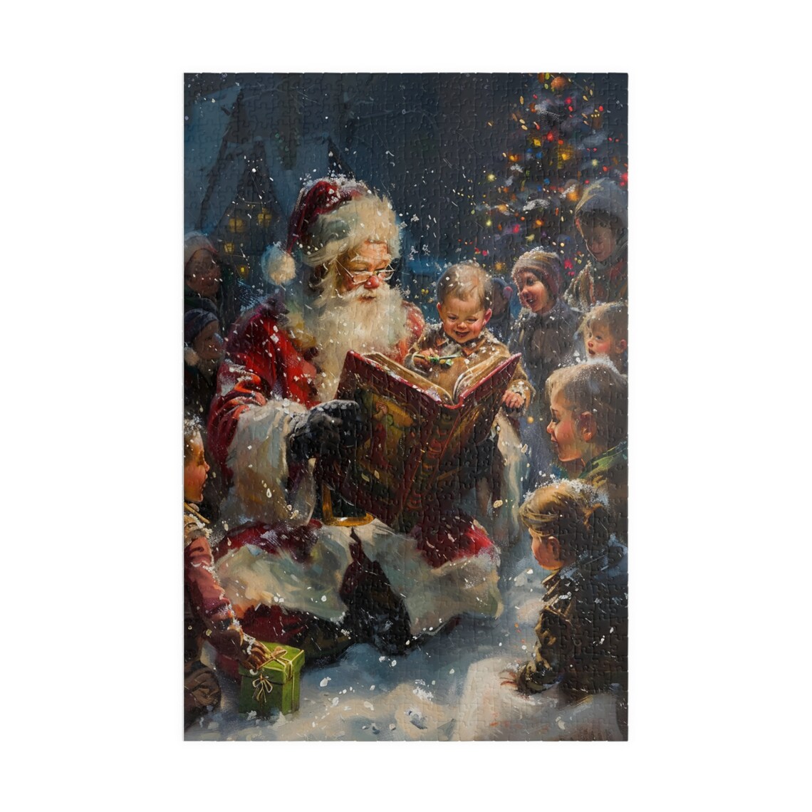 Santa Claus Reading Christmas Story To Children Night Art Poster - Image 3