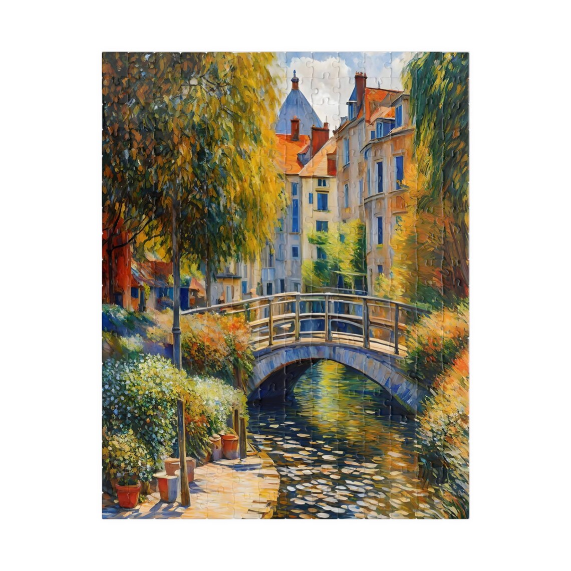 European Canal Town Stone Bridge Impressionist Landscape Poster - Image 5