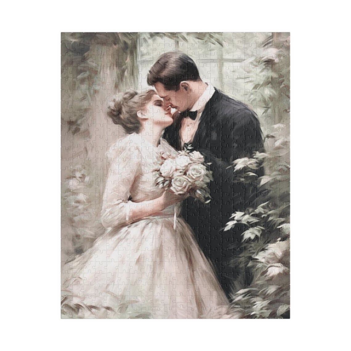 Romantic Bride and Groom Wedding Kiss Painterly Love Story Poster - Image 5