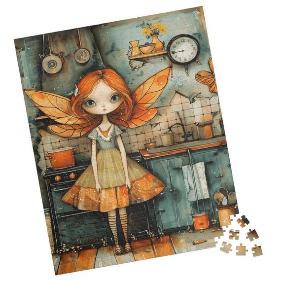 Red Haired Fairy Girl Standing in a Vintage Kitchen at Dusk Print