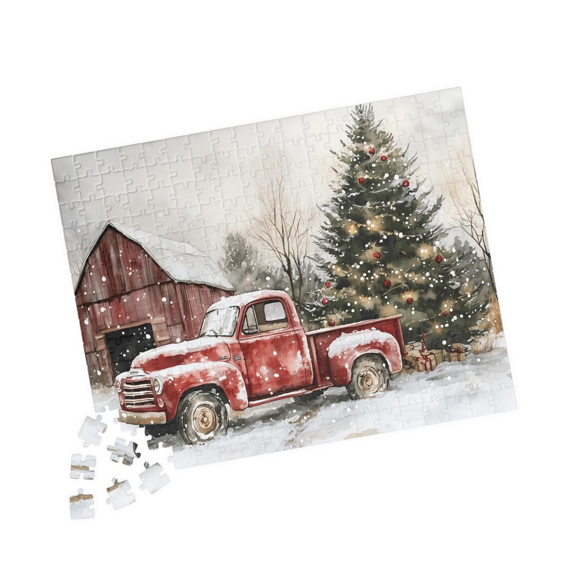 Vintage Red Truck With Christmas Tree by Snowy Barn Winter Poster - Image 4