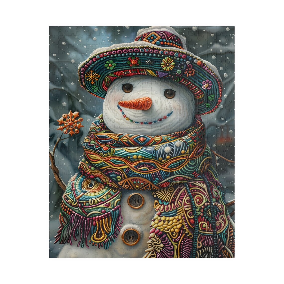 Jolly Snowman Wearing a Bright Colorful Fiesta Hat in Snow Poster - Image 2