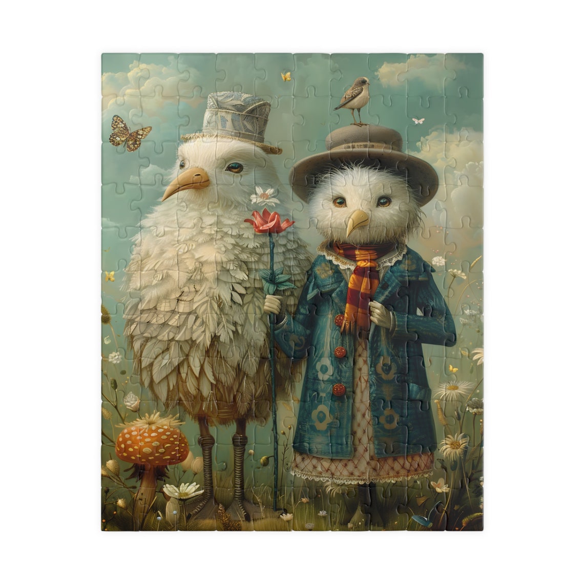Two Dressed Up White Birds Vintage Coats Charming Whimsical Poster - Image 2
