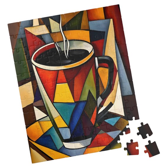 Coffee Colorful Geometric Cup Modern Cafe Design Cubism Style Art Puzzle