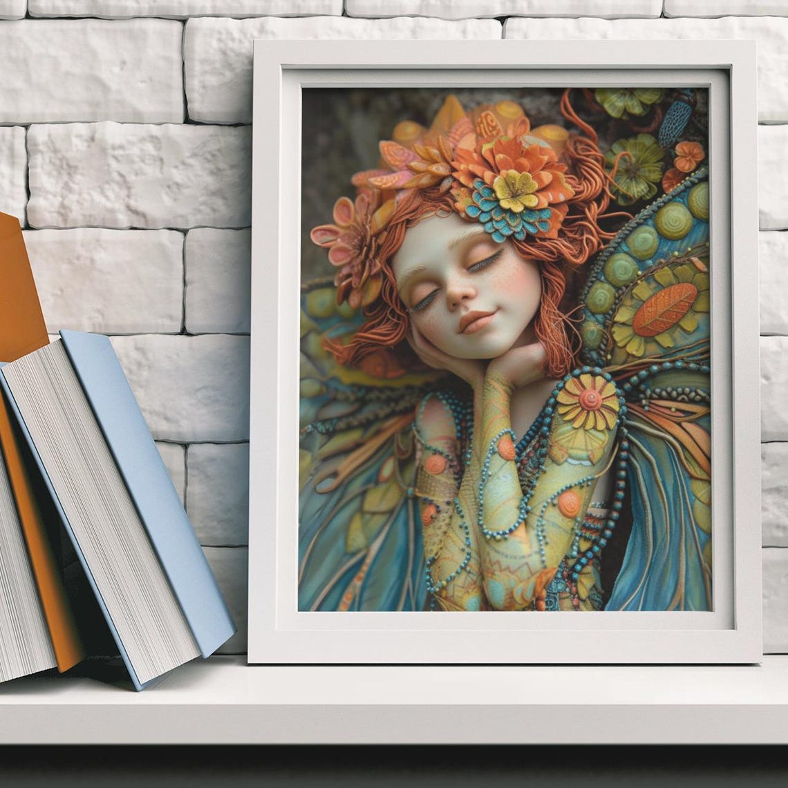 Peaceful Sleeping Red-Haired Fairy With a Flower Crown Poster - Image 2