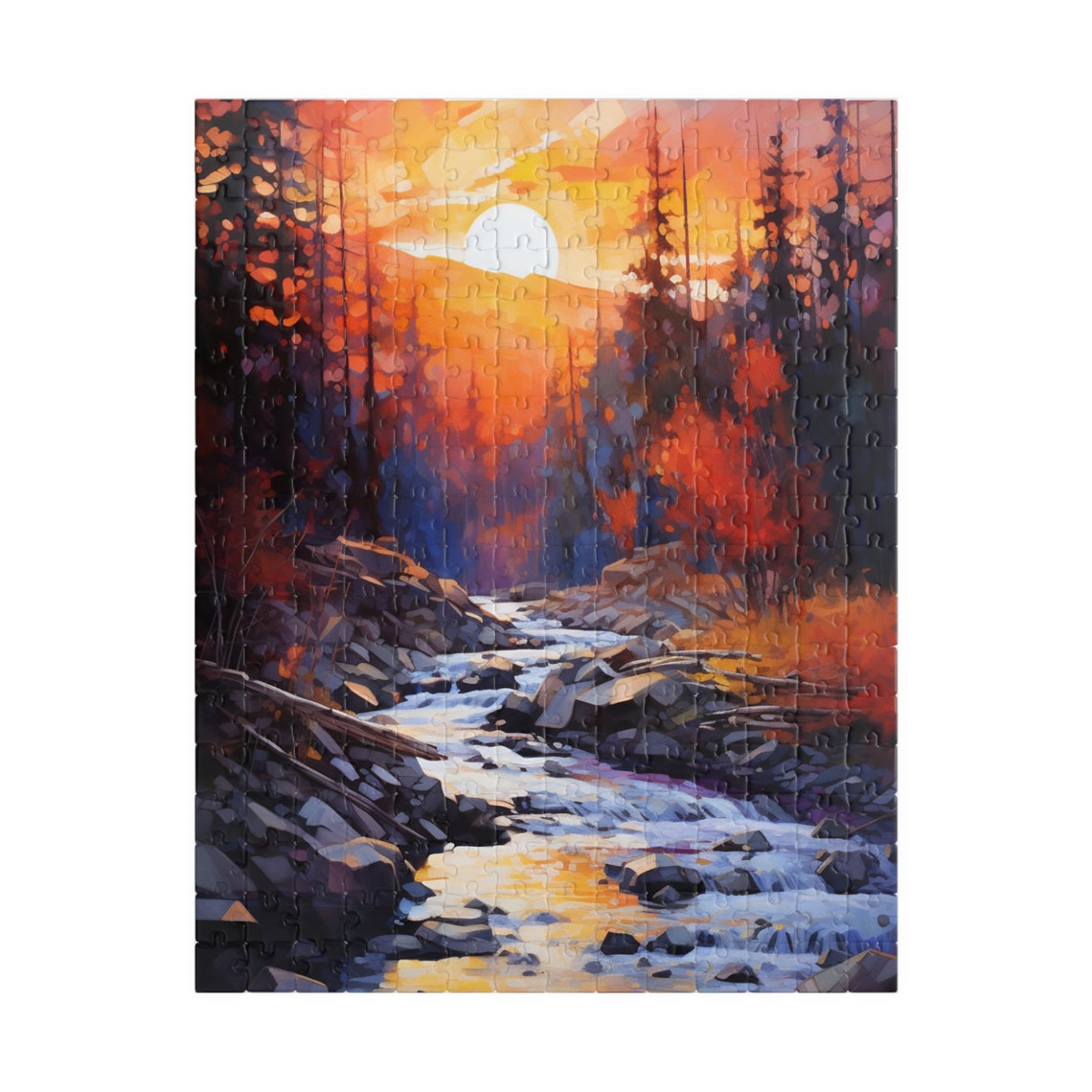 Sunset Over Forest Stream Rocky River Orange Sky Nature Poster - Image 5
