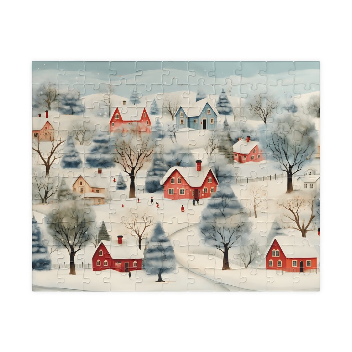 Cozy Snowy Village With Charming Red Houses in Winter Poster - Image 4