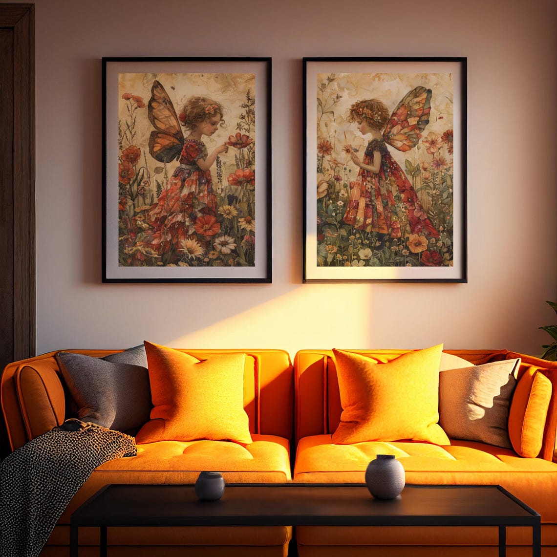 Fairy Girl with Butterfly Wings Smelling a Bright Poppy Poster - Image 2