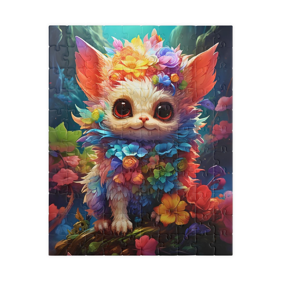 Cute Rainbow Fantasy Creature With Flowers Whimsical Animal Art Poster - Image 2