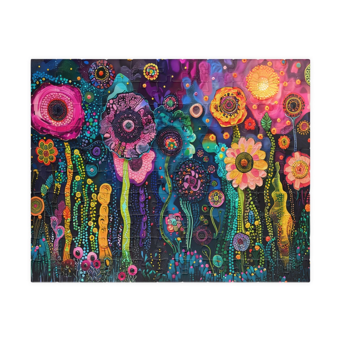 Vibrant Whimsical Fantasy Flowers On Dark Background Art Poster - Image 3