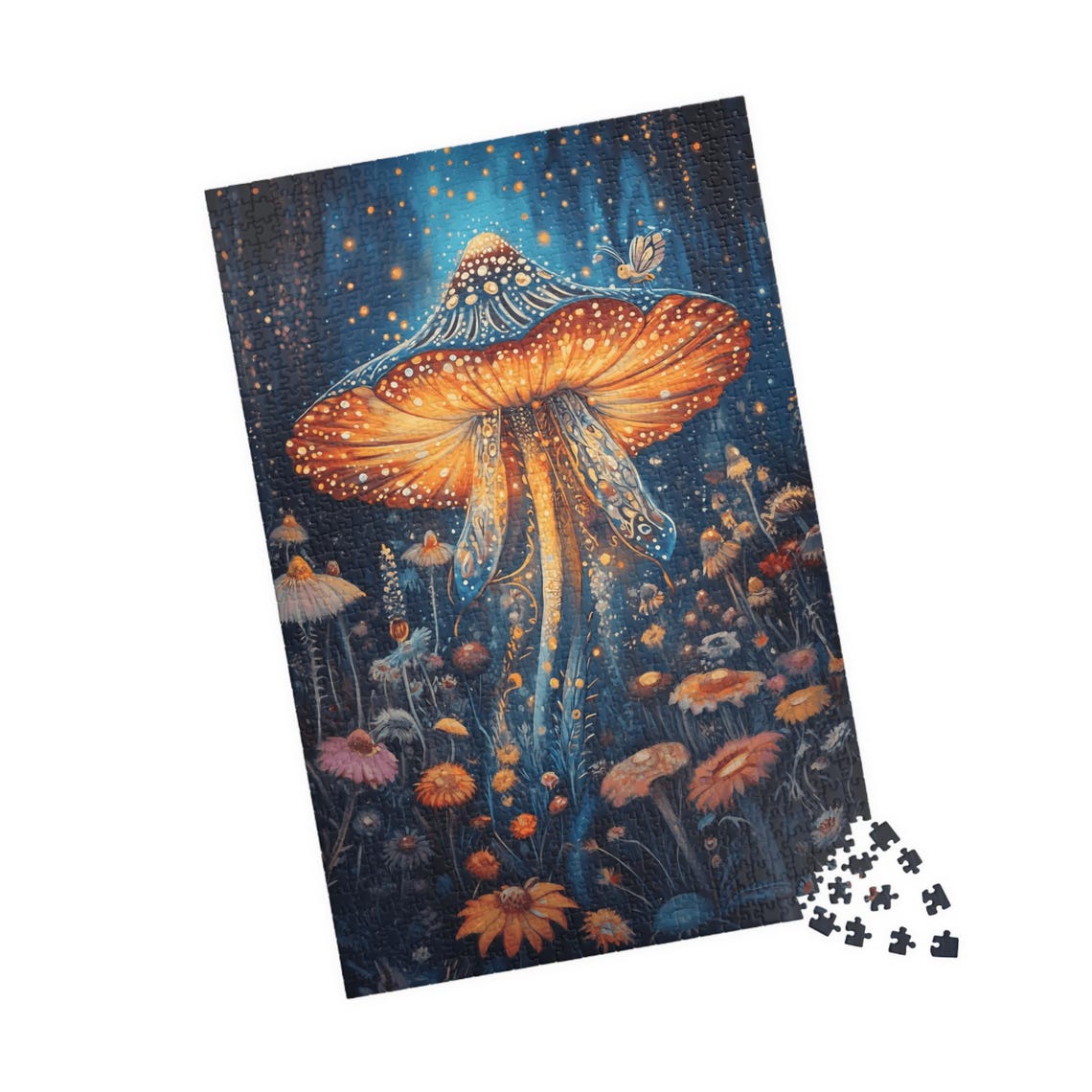 Glowing Mushroom in a Dark Forest with Fireflies Fantasy Art Poster - Image 4